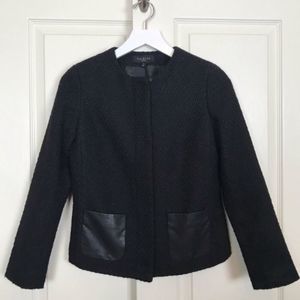 Talbots Tweed Faux Leather Accent Blazer